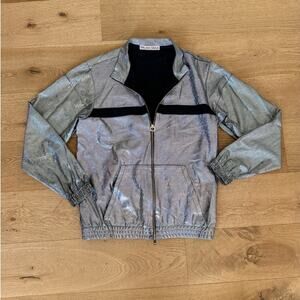 Emiliano Rinaldi - Zip Front Metallic Shine Bomber Jacket in Silver & Black